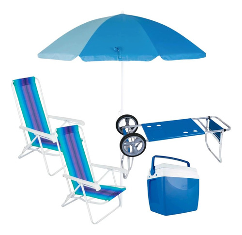 Kit Carrinho De Praia+ Cooler 26 L+ Guarda Sol +2 Cadeiras
