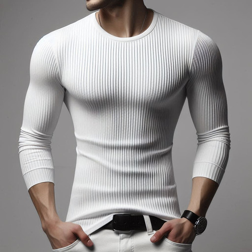 Playera Hombre Manga Larga Ribb Slim Fit