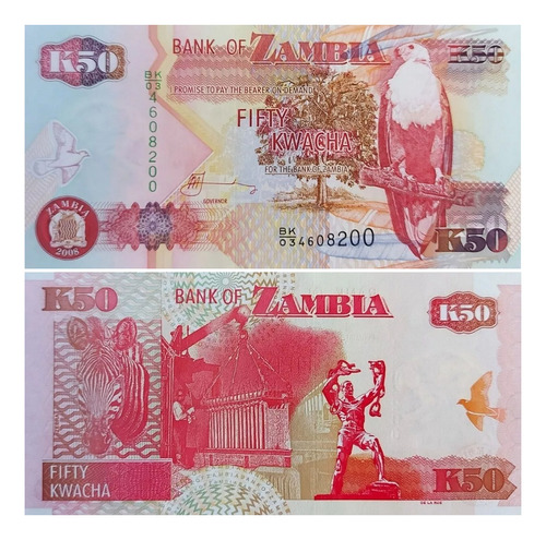 Grr-billete De Zambia 50 Kwacha 2008 - Águila Y Cebra