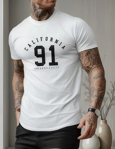 Playera Casual Hombre Estampado Camiseta Fit Los Angeles