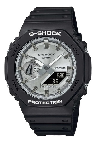 Reloj Casio G-shock Ga-2100 Para Caballero Color de la correa Negro Color del bisel Plateado Color del fondo Plateado