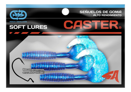 Imagen 3 de 4 de Señuelos Goma Caster Antienganche Chubby Grub Azul 3u