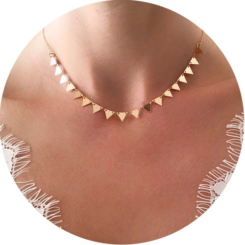 Collar Choker De Triángulos Minimalista En Baño De Oro 18k