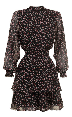 Vestido Corto Floral Manga Larga Capas Ligero Boho Chic Sexy