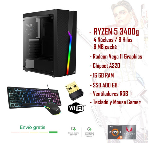 Pc Gamer Ryzen 5 3400g/16gb/ssd/ Wi Fi/ Tecl. Y Mouse Gamer!