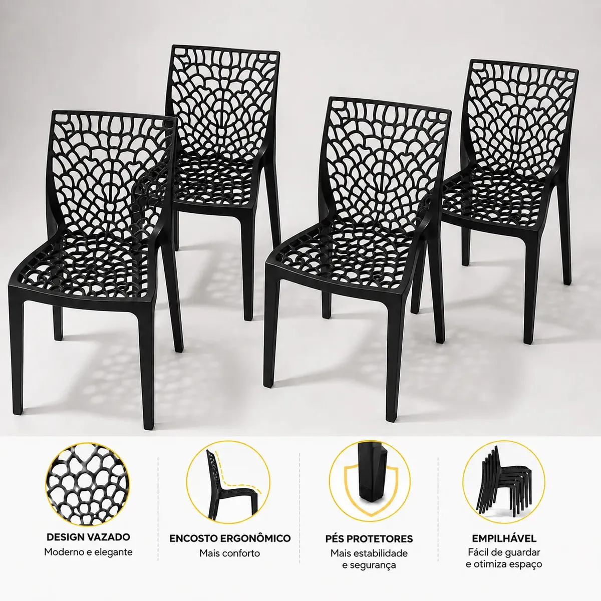 Kit 4 Cadeiras Gruvyer Modernas Para Sala de Jantar, Cozinha ou Escritório