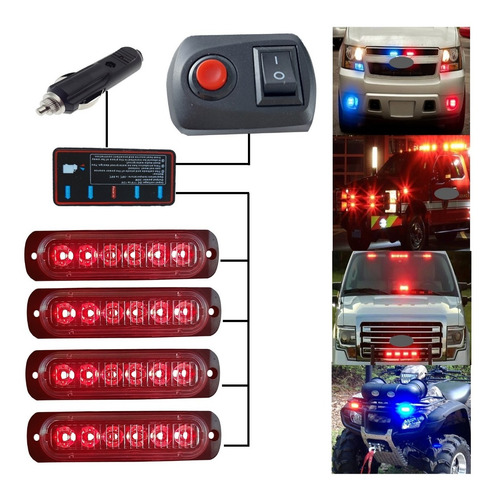 4 Barras Led Estrobo Rojo Con Control Modulo Inteligente