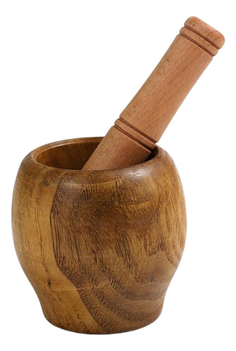 6 Mortero De Madera Con Molinillo De Maja Tazón Gadget De