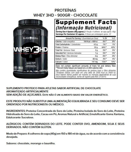 Whey 3hd 900g - Caveira Preta - Black Skull