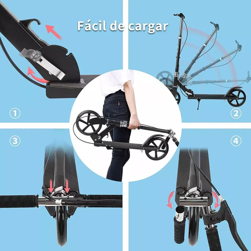 Scooter Monopatín De Pie Plegable Ajustable Jovenes Adultos Color Negro