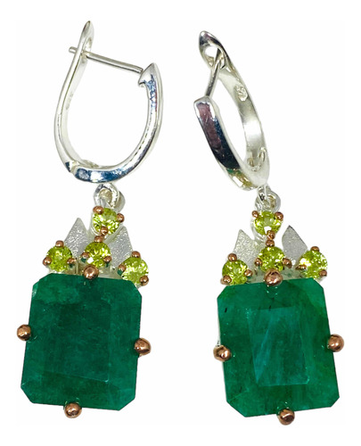 Únicos Aros Plata 925 Esmeralda Berilo Y Peridoto Natural