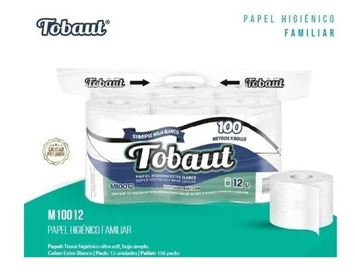 Papel Higienico Tobaut 12 Rollos X 100 Mts Simple Hoja