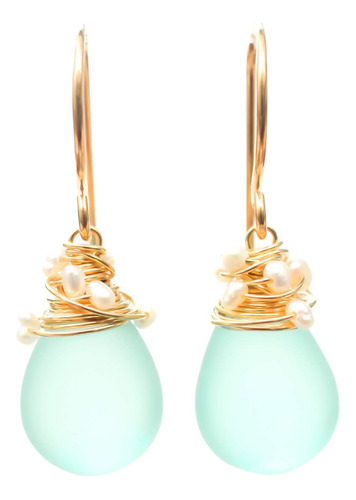 Aretes Azul Aqua De Perlas Cultivadas De Agua Dulce Vid...