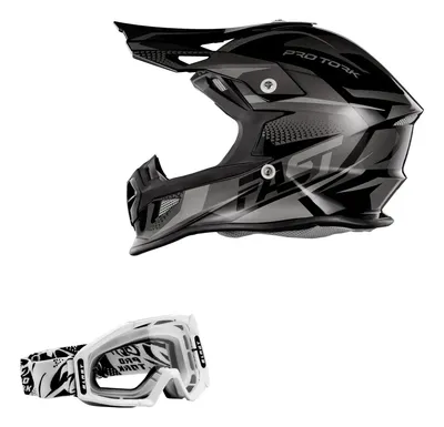 Capacete De Trilha Motocross Off Road Fast Tech + Oculos Preto-cinza 55/56