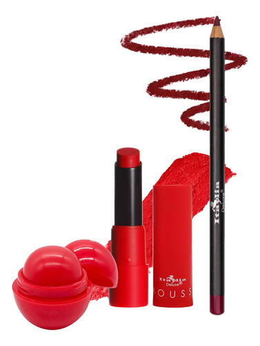 Lip Combo Mousse Matte +delineador +bálsamo By Italia Deluxe 04 Red Stiletto