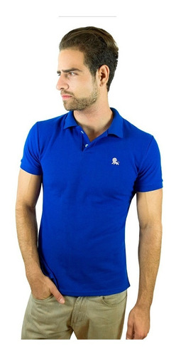 Playera Polo Valdov Para Caballero Slim Fit Azul Rey/ Blanco