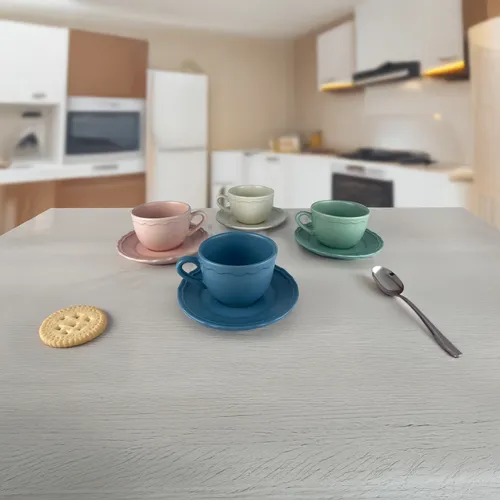 Set X12 Tazas Con Plato De Cerámica Café Té