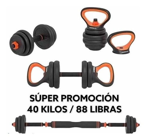 Super Kit Mancuernas, Pesas, Barra Y  Kettlebell 40kg 88lb 