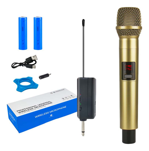 Micrófono Inalámbrico Profesional Karaoke Uhf 2.4g Receptor Color Dorado