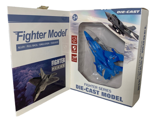 Avión Jet A Fricción Juguete Colección De Metal En Caja Jet De Combate Azul