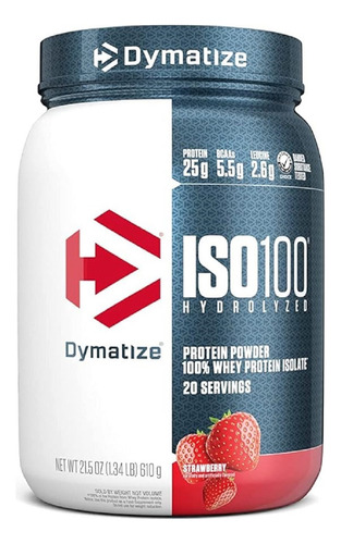 Proteína hidrolisada Iso 100 Dymatize 1,4 libras 20 serviços de sabor de morango