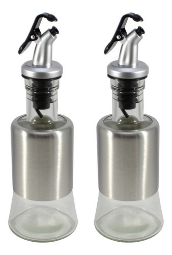 2 Garrafas Vidro Aço Inox Azeite Vinagre Tampa Pequeno 200ml