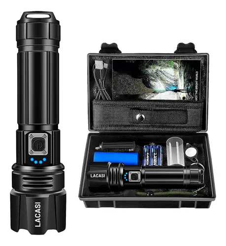 Lampara Tactica 200000lm Rechargeable Led Linterna Potentes Linterna Negro Luz Blanco