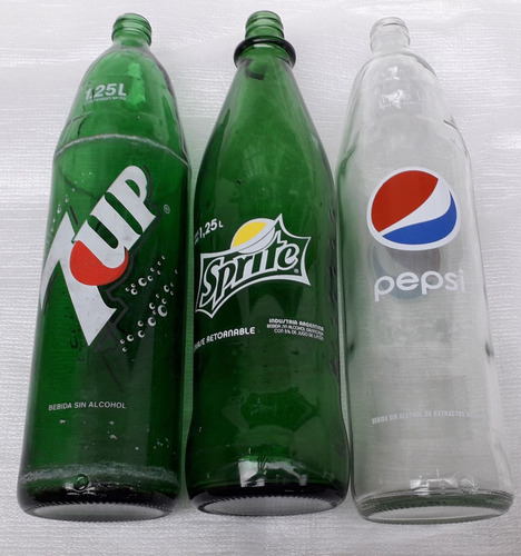 Botellas Antiguas Seven Up Pepsi Sprite Vidrio Vacia X 3 (Usado)