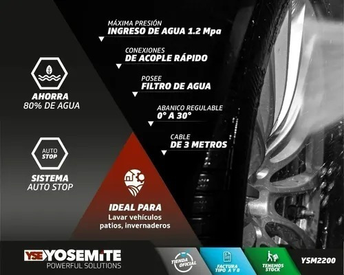 Imagen 4 de 6 de Hidrolavadora Alta Presión 180 Bar 2200w + Acc - Yosemite