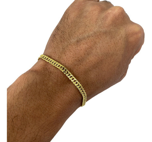 Pulseira Masculina Grumet Duplo 4mm Moeda Antiga Comprimento 21 cm Cor Dourado