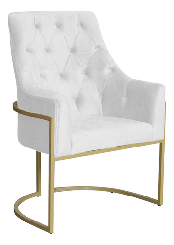 Poltrona Decorativa Vick Base Dourada Corino Branco