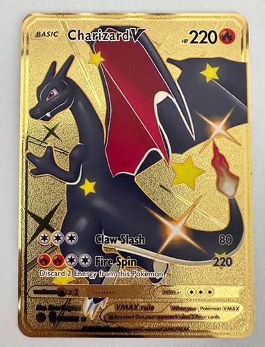 Card Charizard Vmax Card De Metal Ouro Brilhante Cromado
