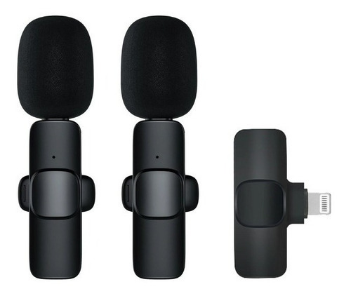 Microfone Lapela Duplo Sem Fio 2 Em 1 Plug And Play iPhone Cor Preto - Tipo C