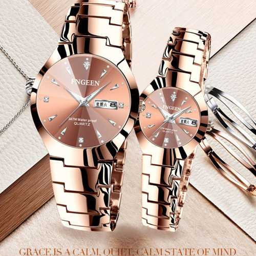Relógio de quartzo Fingeen Luxury Diamond Couple, pulseira de 2 peças, cor branca/azul