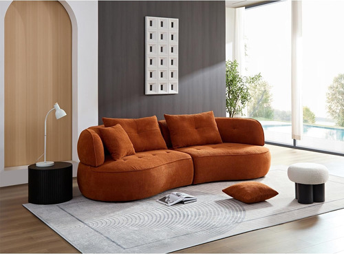 Sofa Modular Biplaza Curvado Lunar Boucle Premium Naranja