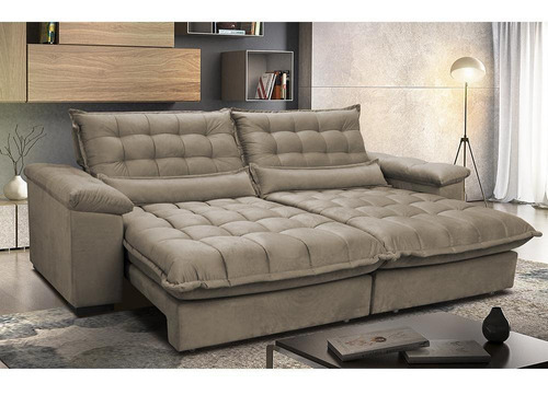 Sofá Retrátil e Reclinável 2,72m com Molas Ensacadas Cama inBox Aconchego Tecido Suede Castor