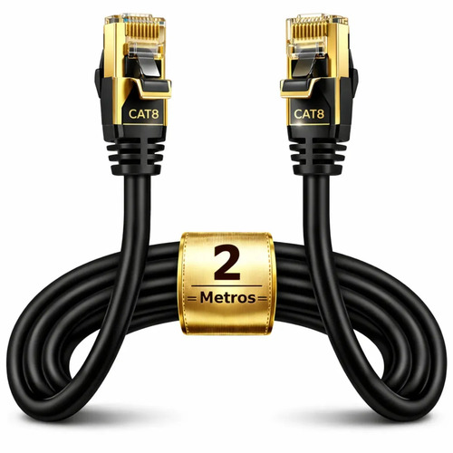 Cabo De Rede Cat8 2 Metros 2m Lan Internet Crimpado Rj45 Preto Boyu Cell