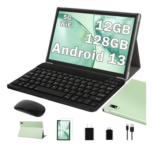 2024 Tablet 10 Pulgadas Android 13 Os Con 12(6+6)gb Ram+128gb Rom(tf 1 Tb),5g +2.4g Wlan, 8 Core 2.0 Ghz | Certificación Google Gms | 8000mah | 5+8mp | Bt 5.0 | Widgets Con Teclado+fall - Verde