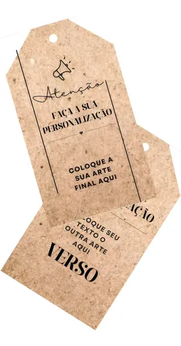 100 Tags Trapézio Kraft 2 Lados Personalizado Preto + Brinde