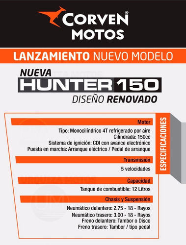 Imagen 7 de 13 de Corven Hunter 150 Full 0km Promo Contado Ruta 3 Motos