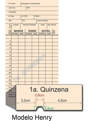 Cartao De Ponto Mensal Com Cnpj 100 Folhas Modelo Henry - Ta
