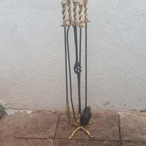 Juego De Herramientas De Chimenea En Hierro Y Bronce