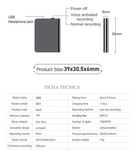 Grabadora Voz Mini Grabadora Espia Sensor Sonido (8gb)