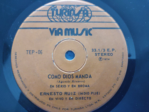 Vinilo Single Ernesto Ruiz Que Pasa En La Ruca(e92