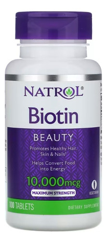 Natrol Biotina 10,000 Mcg Maxima Fuerza 100 Tabletas Sabor Sin sabor