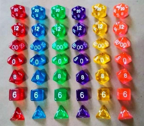 Jogo Dados Rpg Translúcido 7 Peças D4 D6 D8 D10 D10% D12 D20