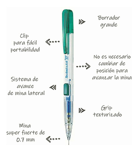 Pentel Pd107-d Portaminas Avance Lat. 0.7 Mm Tech./verde