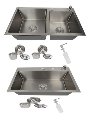 2 Cubas Gourmet Quadrada Escovada Aço Inox 304 60x40 - 78x43