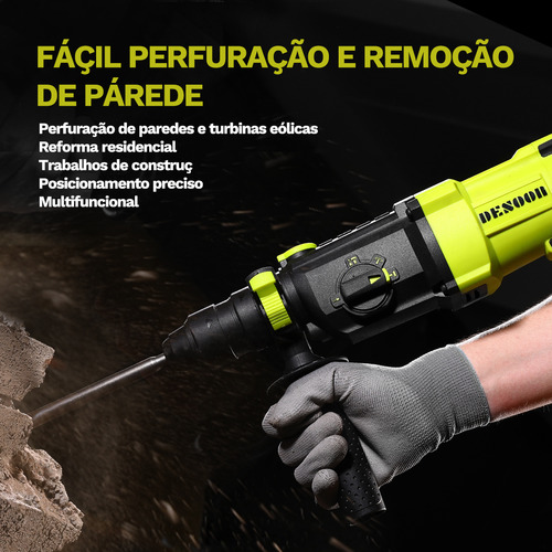 Martelete Rompedor Perfurador 850w Elétrico Acessórios E Caixa De Ferramentas Incluídos, Adequados Para Os Modos Perfuração, Martelamento, Perfuração Com Martelo E Perfuração Com Cinzel Desoon