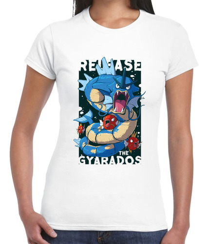 Playera Mujer Gyarados Pokemon Blanco Algodón Premium #294